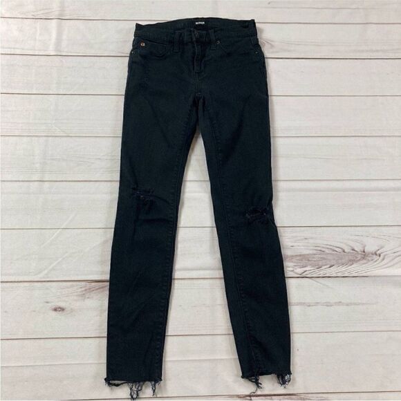 Hudson Black High Rise Stretch Raw Hem Edge Skinny Jeans Size 25 - Picture 2 of 8